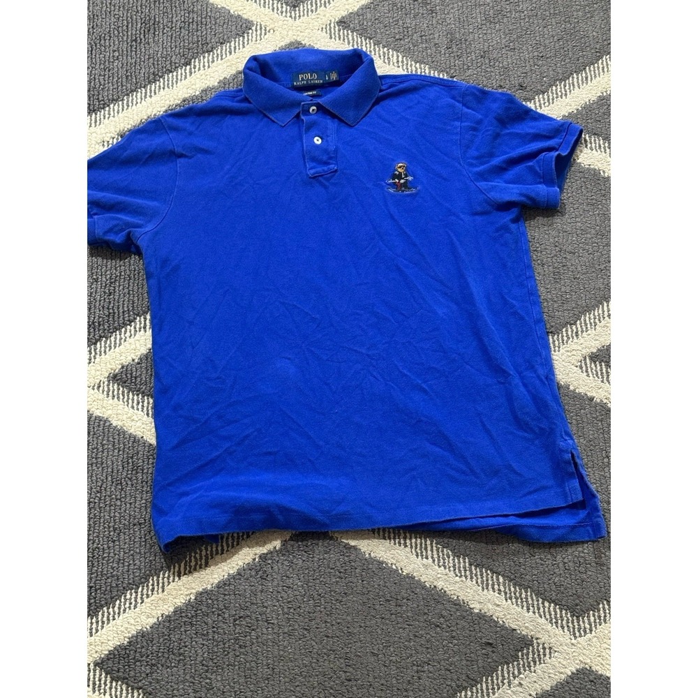 VTG Polo Ralph Lauren Ski Bear‎ Shirt Mens L Royal Blue Short Sleeve New